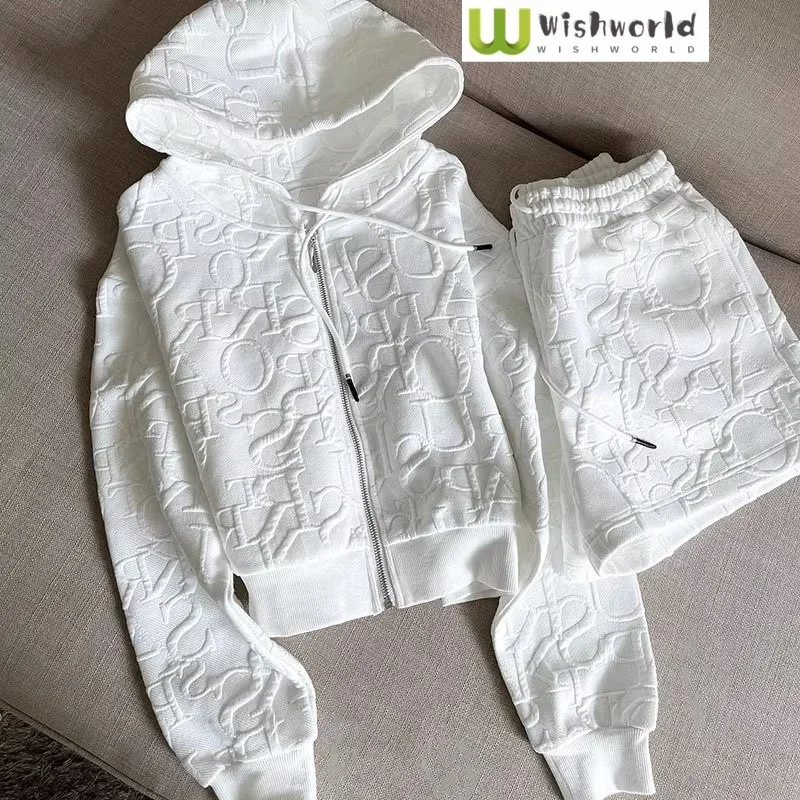 2025 Summer New Letter Impression Hoodie, Jacket, Shorts Set, Women's Street Sports Clothing Outfits