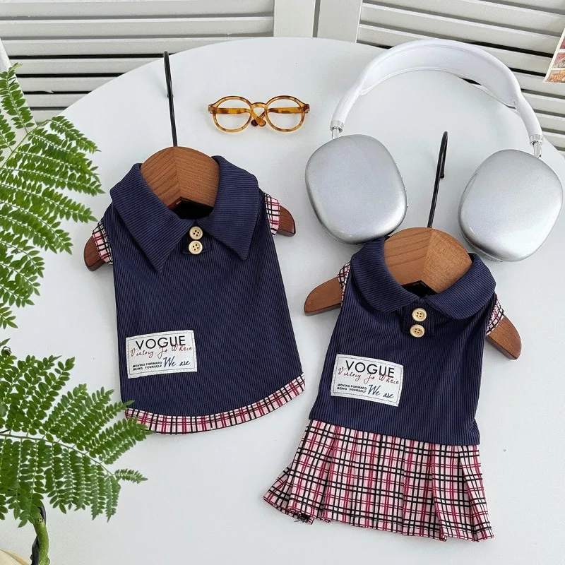 Summer Spring Cute Puppy Shirt Pet Plaid Couple Outfit Thin Dress Hoodie Cat Teddy Jacket Dog Dresses for Small DogPuppy Clothes