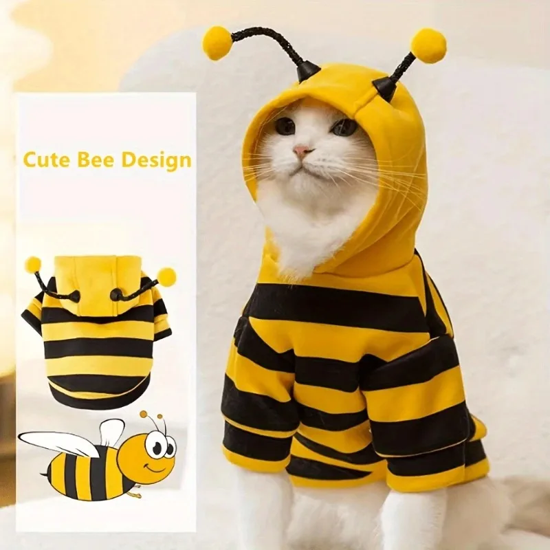 Bee Dog Clothes for Autumn and Winter Schnauzer Teddy Small Puppy Cat Pet Hoodie Bee Transformation Suit Dog Cat Cosplay Costume