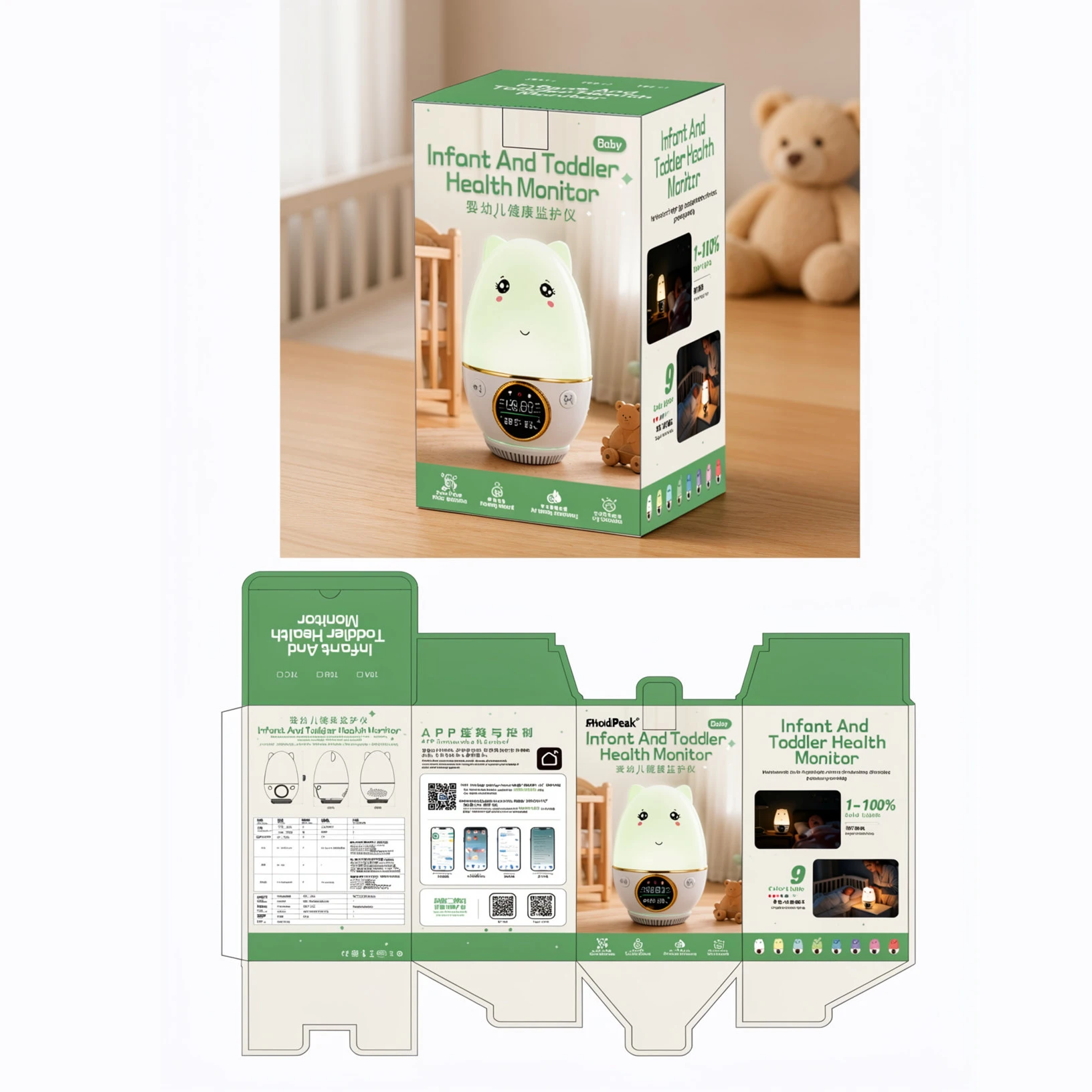Smart Baby Monitor, Three Types Of Air Quality Testing CO₂, AQI, PM2.5 Feeding Tracker & Reminder, Soothing Light & Lullabies