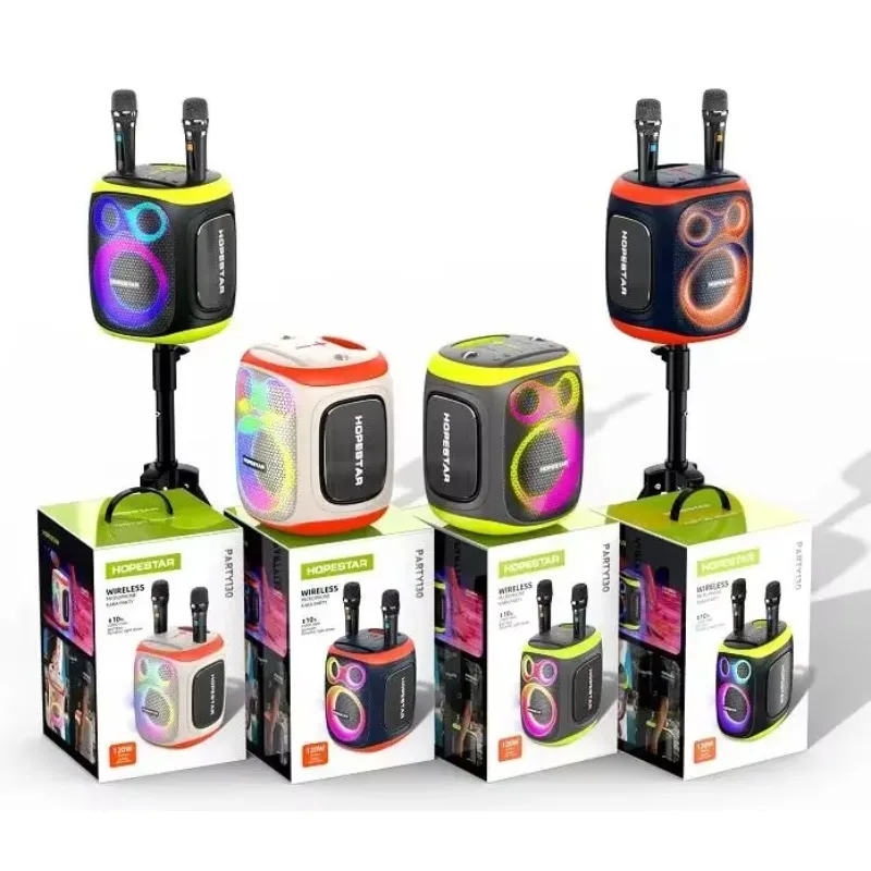 Extra Bass Outdoor Karaoke Speaker 2 Wireless Microphones Tripod DJ Parties KTV Family Gatherings Plastic Big Computer Battery