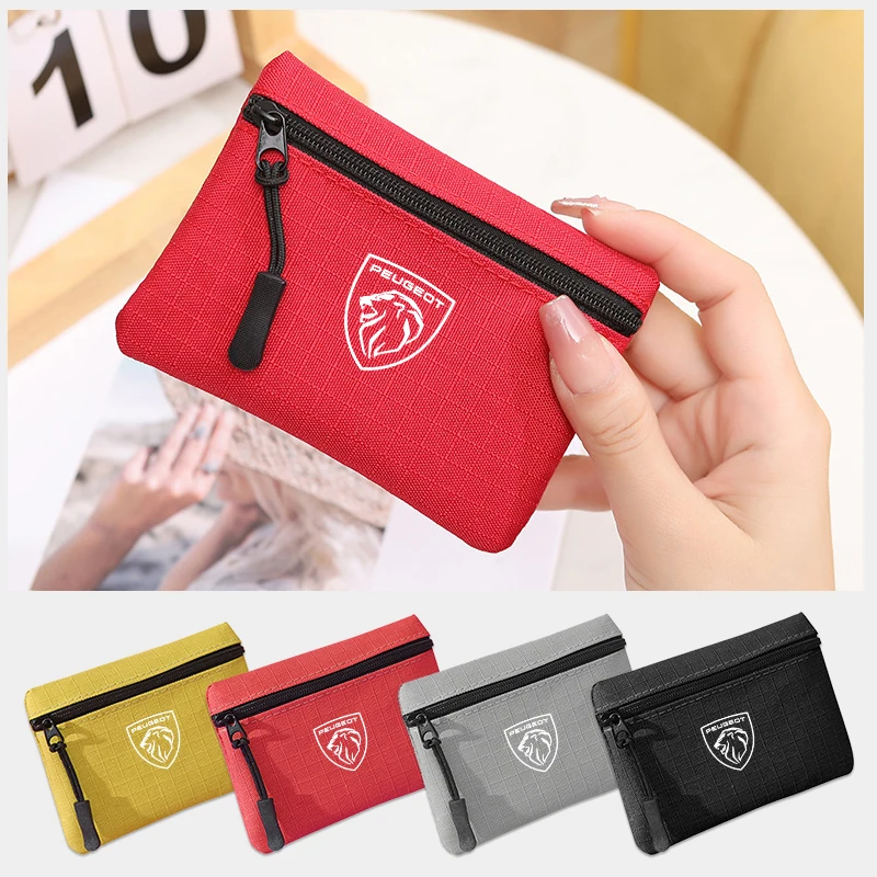 Car Logo Mini Coin Purse Vintage Canvas Wallet Solid Hand-held Zip Card Wallet For Peugeot 206 307 308 3008 207 208 407 508 2008