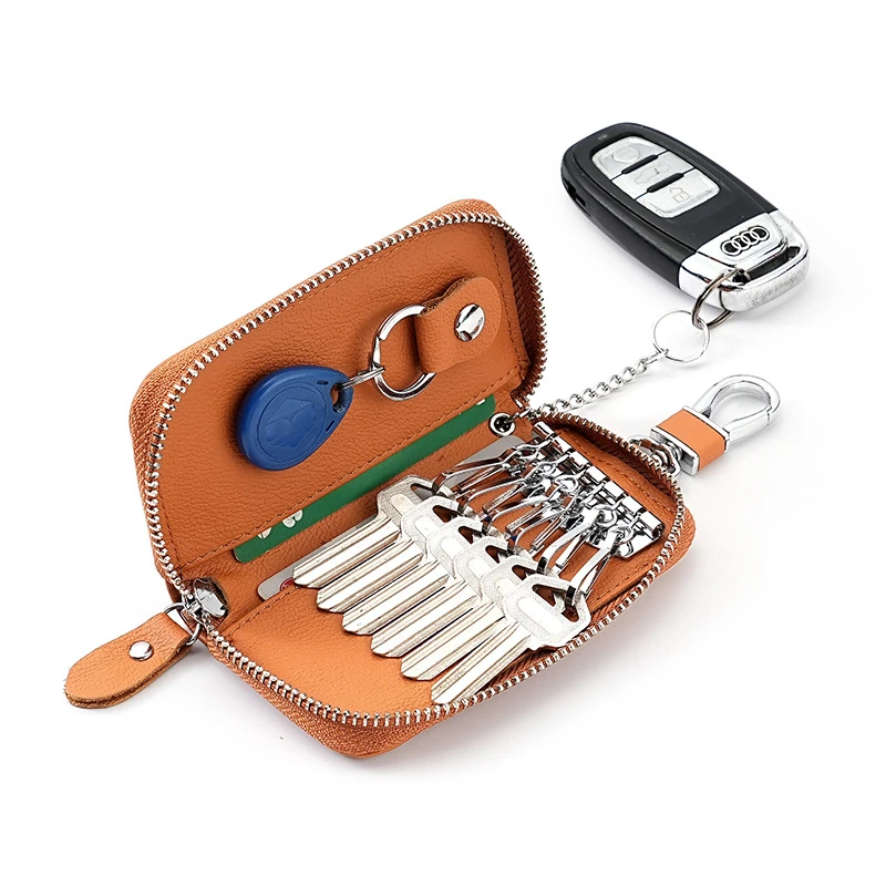 First-layer cowhide unisex keychain home key chain bag storage bag car key bag multi-functional small wallet mini wallet