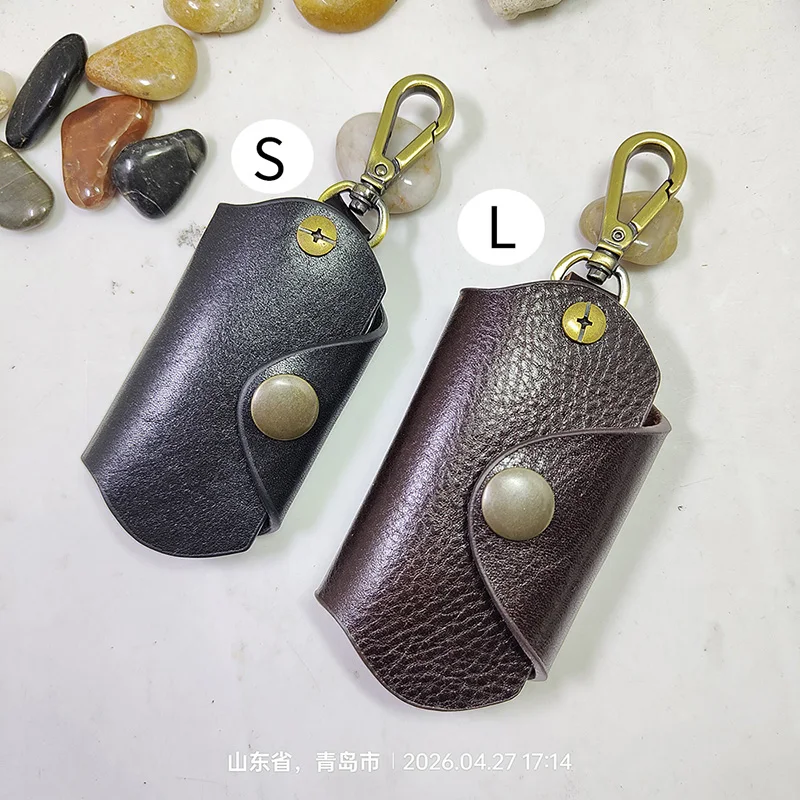blongk Car Key Case on Waist Small Key Pouch Genuine Leather Key Organizer Key Bag Mini Car Key Holder Men Women 1608