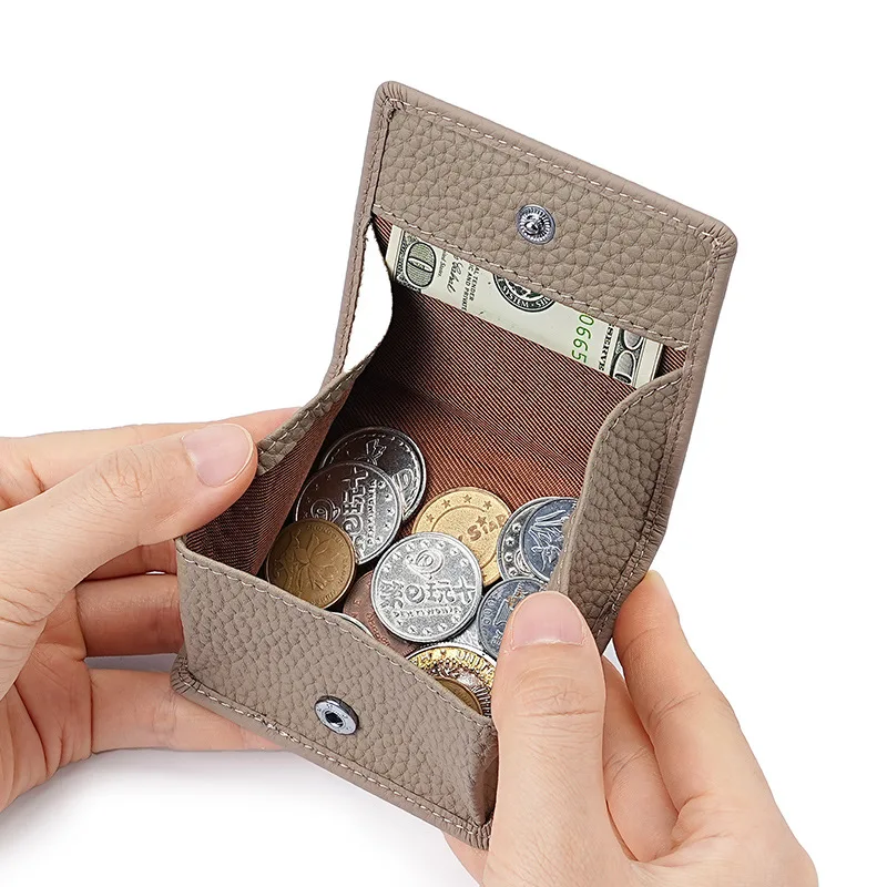 Genuine Soft Cowhide RFID Blocking Mini Wallet, Ultra Thin Compact Multifunctional Car Key Bag, Multi Slots ID Credit Card Cash
