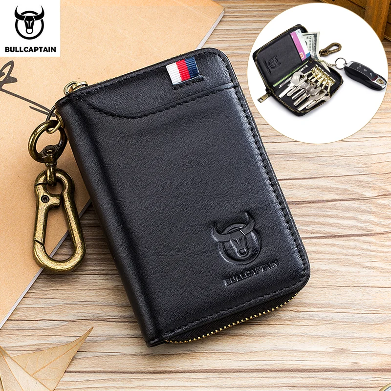 BULLCAPTAIN Leather Men's Key Bag Fashion Storage Bags Car Cover Compact Mini Card Holder Coin Purse Man Butler Keychain