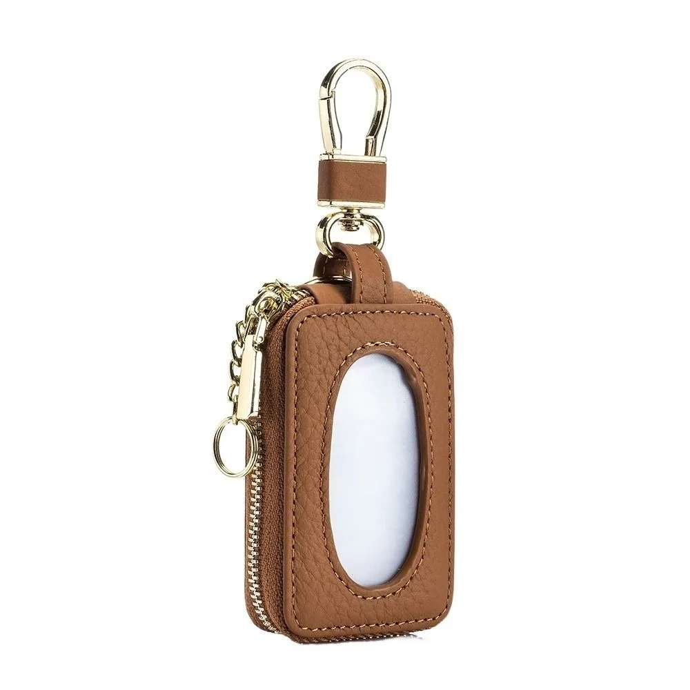 Universal Car Key Bag Genuine Leather with Zipper Keychain Holder Large Capacity Mini Storage Bag Leather Wallet Women