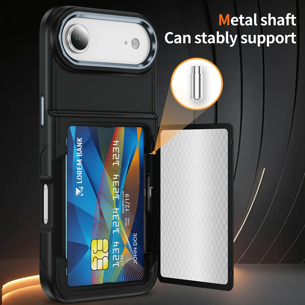 Flip Card Holder Phone Case for Apple iPhone 18 17 16 15 14 13 12 Pro Max 11 Cases Metal Shaft Shockproof Cover Card Slot Wallet