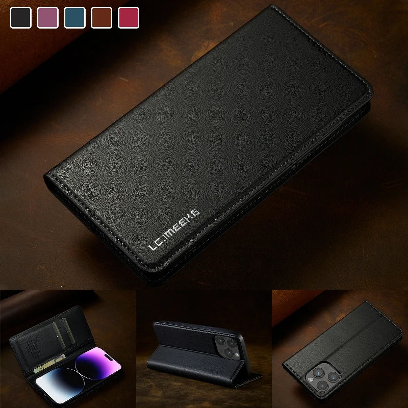 Side Magnetic Flip Phone Cover For iPhone 16 15 14 Plus 13 Mini 12 11 Pro XR X XS Max 7 8 Plus SE3 Leather Built-in Wallet Card