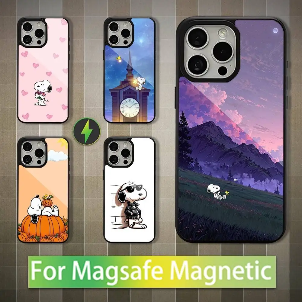 Cute S-Snoopy Cartoon Phone Case  For iPhone 16,15,14,13,12,11,Pro,Max,Plus,Mini,Magsafe,Magnetic Wireless Charging Case