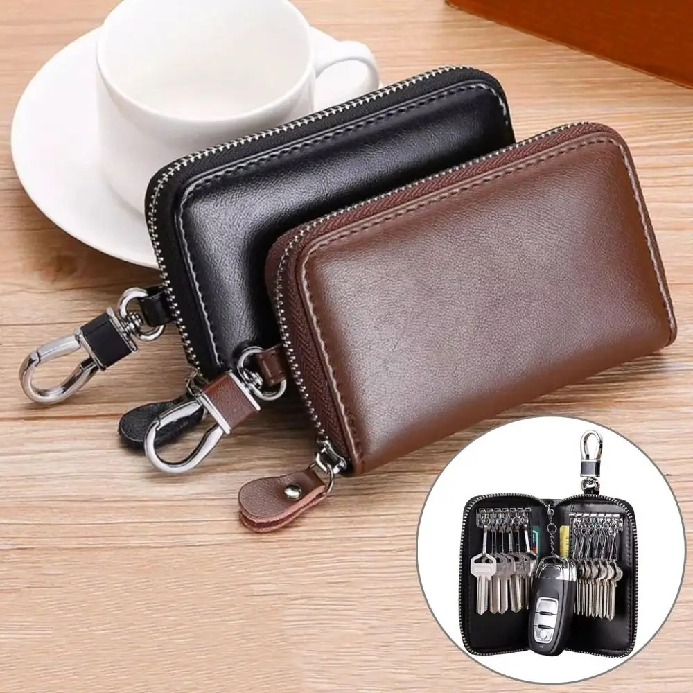 Universal Fit Retro Car Key Wallet Portable Card Slot Key Storage Pouch Multifunctional Buckle PU Key Holder Commuting Use