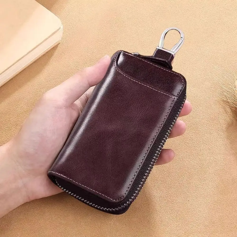 Car Keychain Retro Key Organizer Pouch PU Leather Fashion Car Key Wallet Zipper Portable Key Storage Pouch Business Use