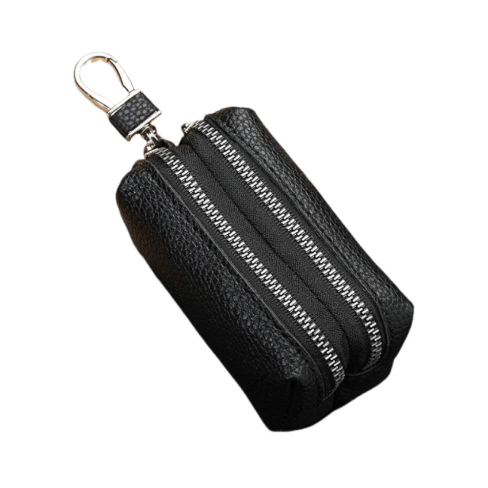 Portable Single/Double Zipper Key Storage Bag Classic Elegant PU Leather Wallet Simple Solid Color Lipstick Earphone Pouch Car
