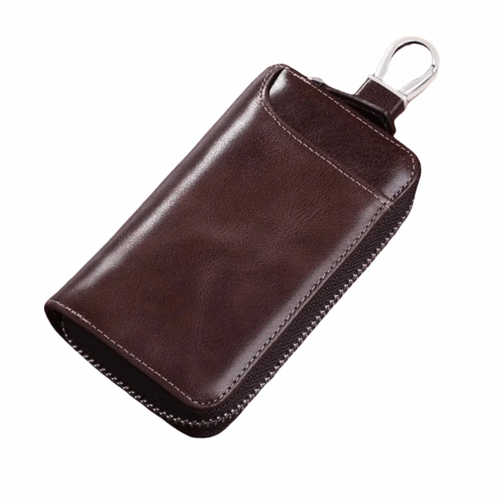 Multi-functional Retro Key Organizer Pouch Fashion Portable Key Storage Pouch Zipper PU Leather Car Key Wallet Commuting Use