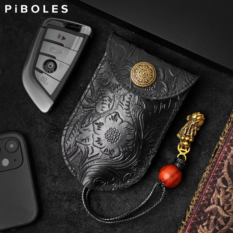 Retro Genuine Leather Pull Type Key Bag Handmade Organizer Key Wallets Housekeepers Car Key Holder Case Portable Keychain Pouch