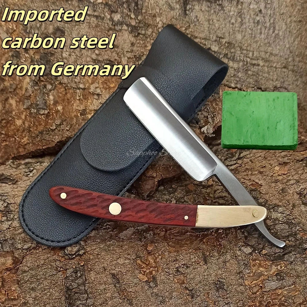 4pcs/set German Carbon Steel Straight Edge Razor 440C Professional Hair Salon Beard Shaver Stainless Steel Red Sandalwood Handle