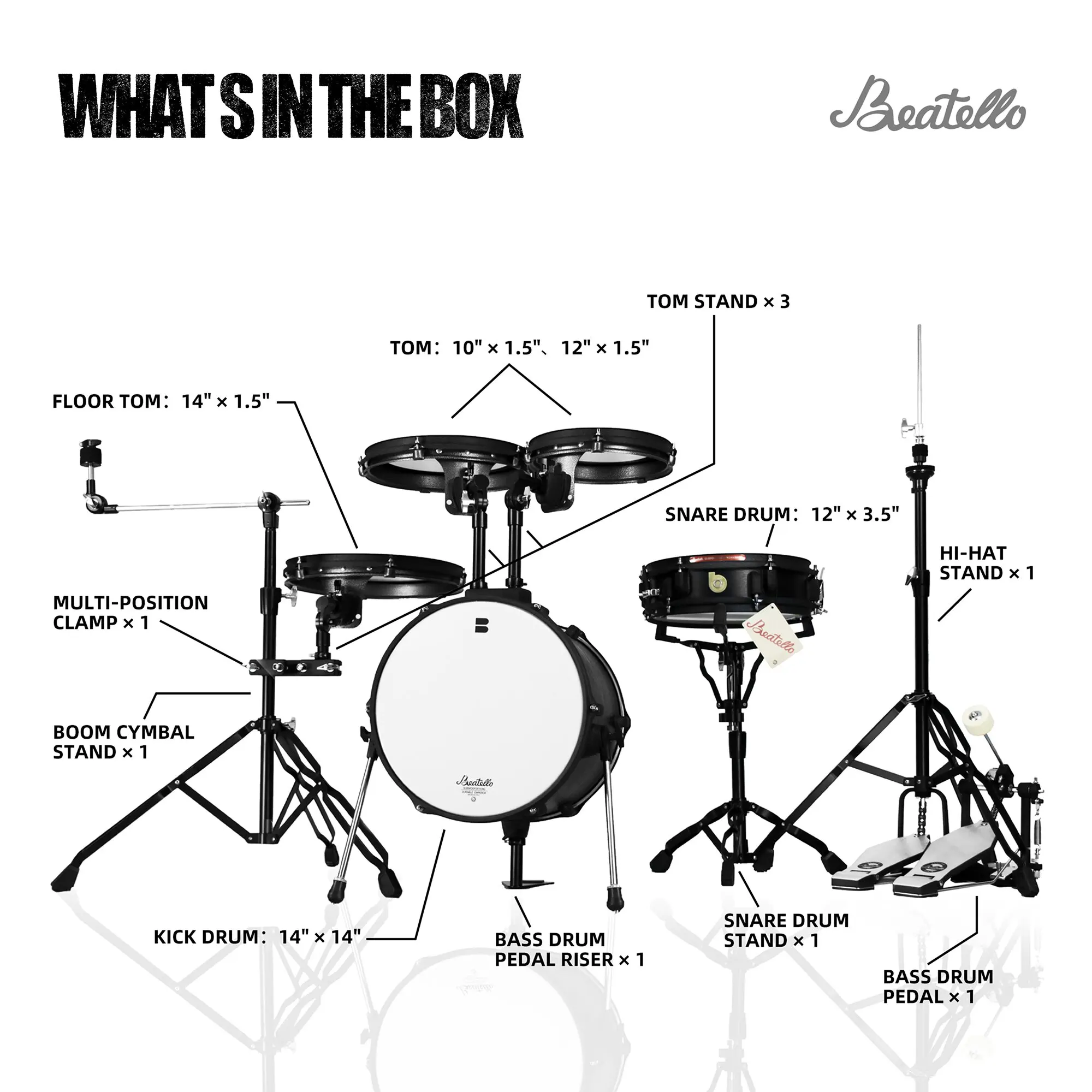 JPBTG 5-Piece Birch Wood & Stainless Steel Professional Percussion Drum Set With PVC Drum Heads Portable Adult Design