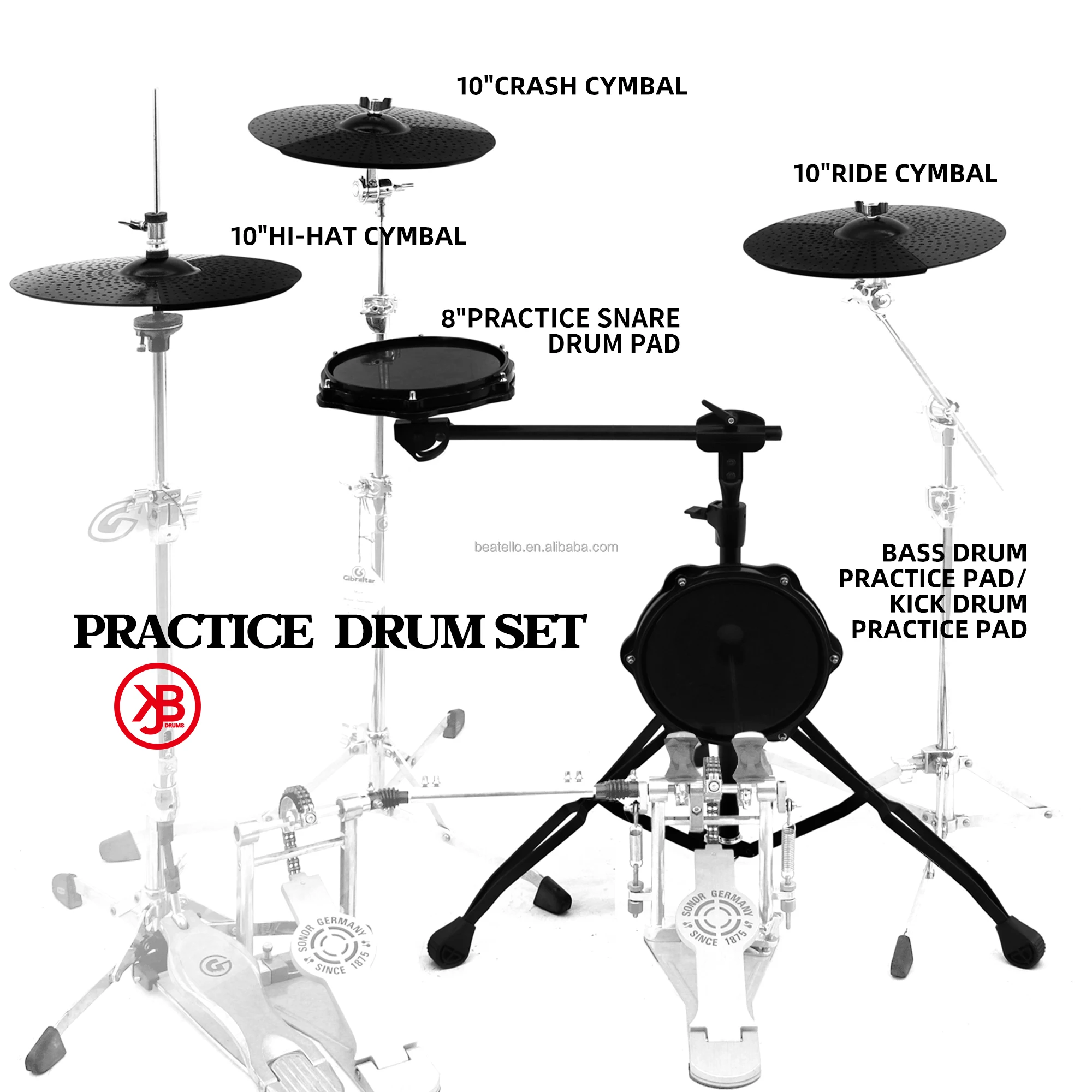 JBK Professional Portable Mute Drums Set Practice Pad Stand 10Inch Crash Cymbals Full Accessories Silicone Rubber Drum Heads