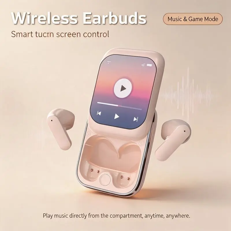 Intelligent Full Color Screen Bluetooth Earphones APP Function Touch Control Digital Display Noise Reduction Long Battery Life