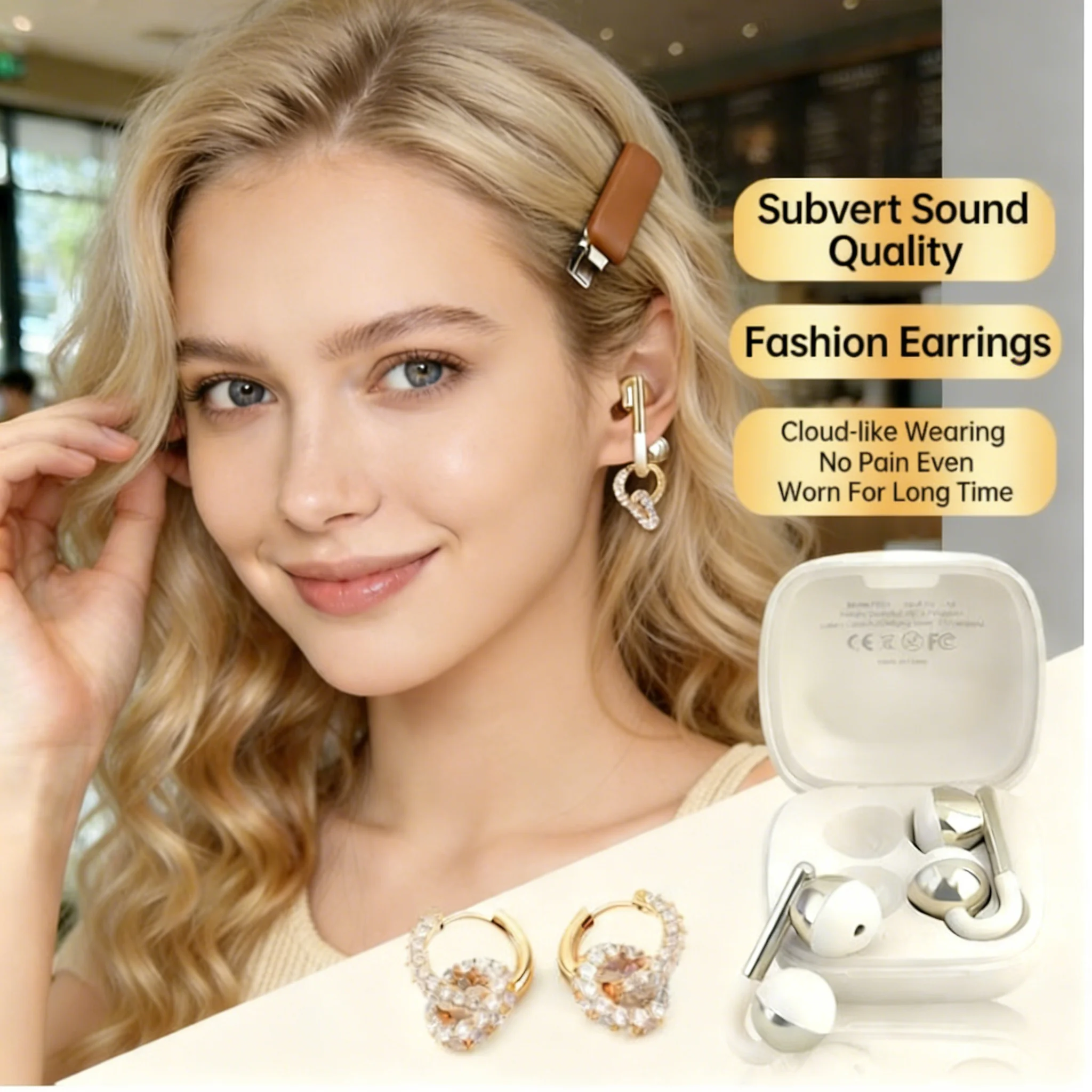 2026 New Earring Design Bluetooth Earphones Wireless Ear Clip Headphones HIFI Sound Long Endurance Fashion Gift For Female