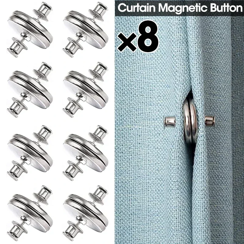 2/8Pairs Curtain Magnetic Button Detachable Curtain Fix Fastener Clip Prevent Light Adjustment Window Screen Close Magnet Buckle