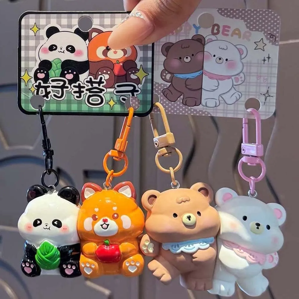 2 pcs Funny Resin Couple Keychains Alloy Dog Magnetic Animal Pendants Cartoon Cat Backpack Key Ring Friends