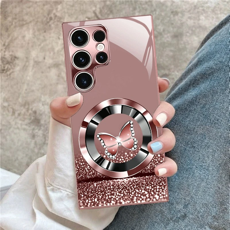 Pink Kingdee ring non-magnetic light luxury  phone case for Samsung S26 S25 S24 S23 S22 S21 S20 Note 20 Ultra Plus FE 5G