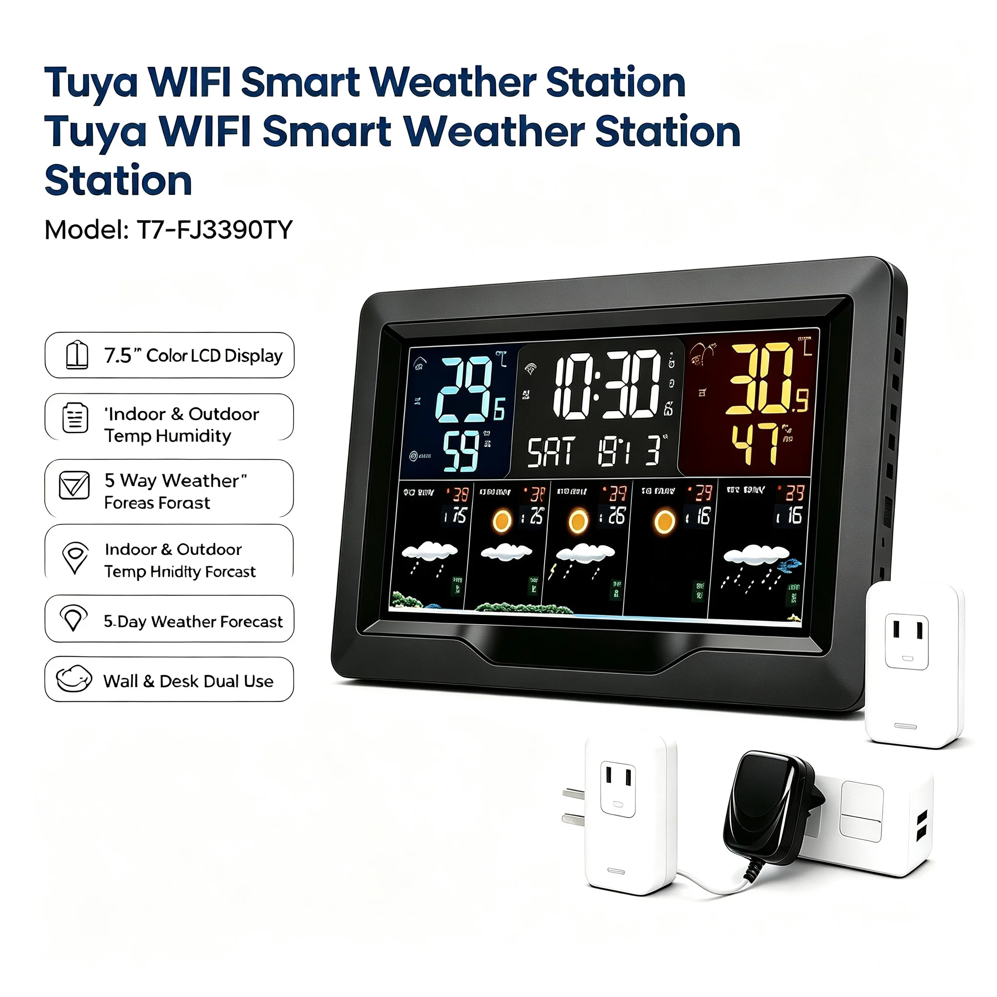 Smart Weather Station Tuya WIFI Color Screen Alarm Clock Indoor Outdoor Temp Humidity Monitor APP Remote Home Thermo-Hygrometer