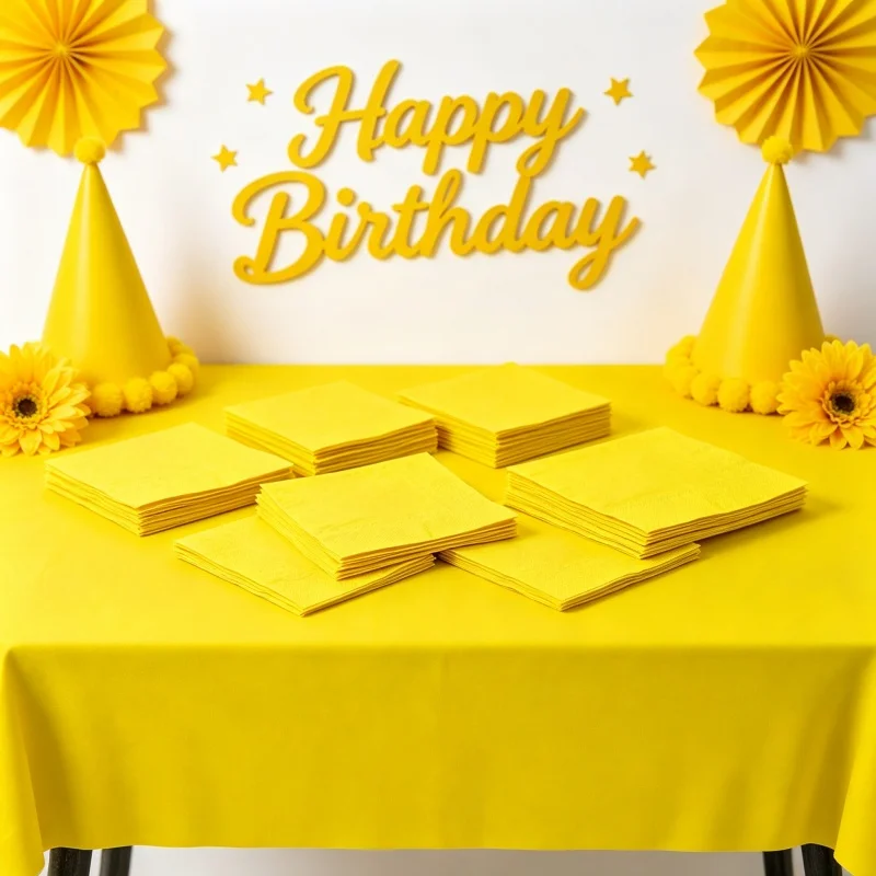 Yellow Tablecloth Napkin Set Portable Disposable Outdoor Picnic Birthday Home Indoor Holiday Banquet Daily Party Tabletop Decor