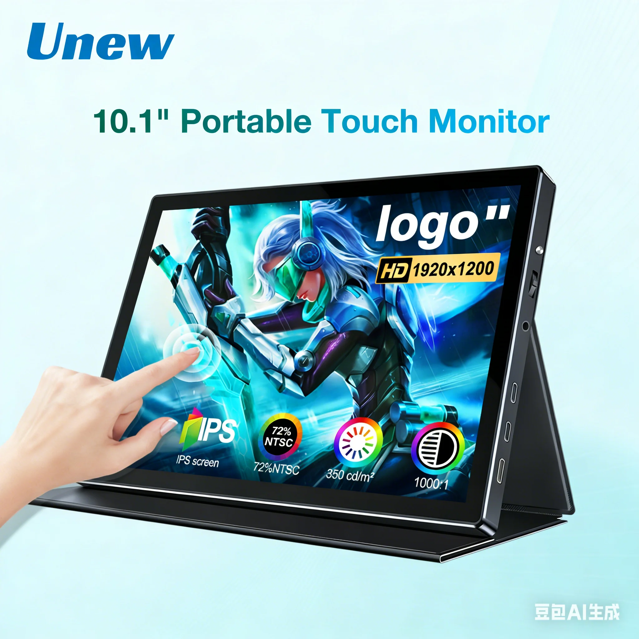 Unew 10.1 inch 1920x1200 16:9 60Hz Touch Screen Portable Monitor for Laptop CCTV Car Computer Display with 75*75mm VESA Type-C
