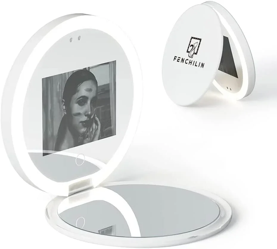 Portable Travel Small Illuminating Folding The Daily Mirror Makeup Magnifying Mirror With LED Light Strip UV Camera