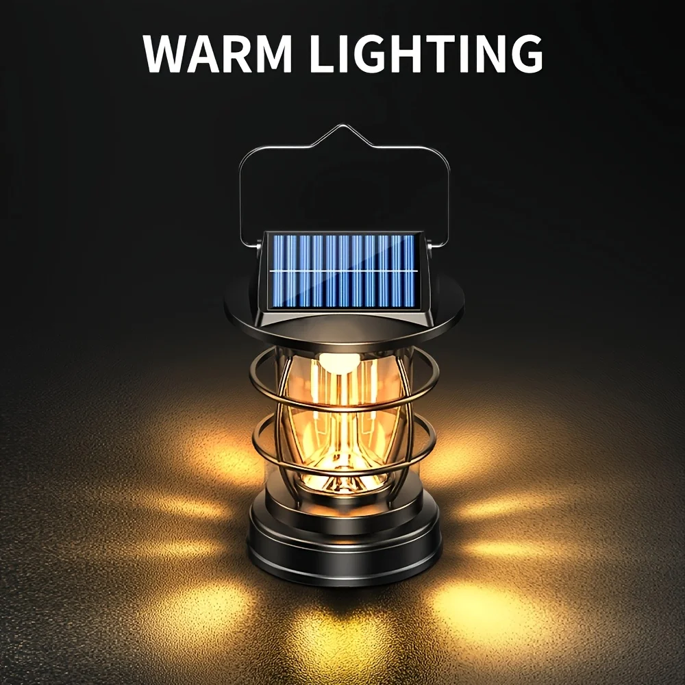 E5 Rechargeable Solar Camping Lantern Portable Electric Light, LED Flashlight, Retro Portable Carrying Work Light, 4 Light Modes
