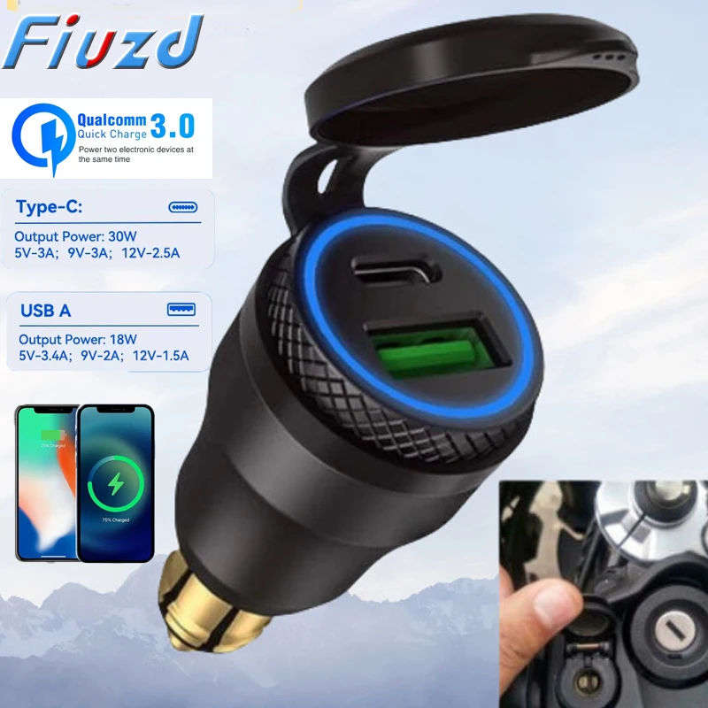 Motorcycle Waterproof Charger 30W QC3.0 USB C-type PD Power Adapter Hella DIN Plug Socket Quick Charger for BMW Ducati Triumph