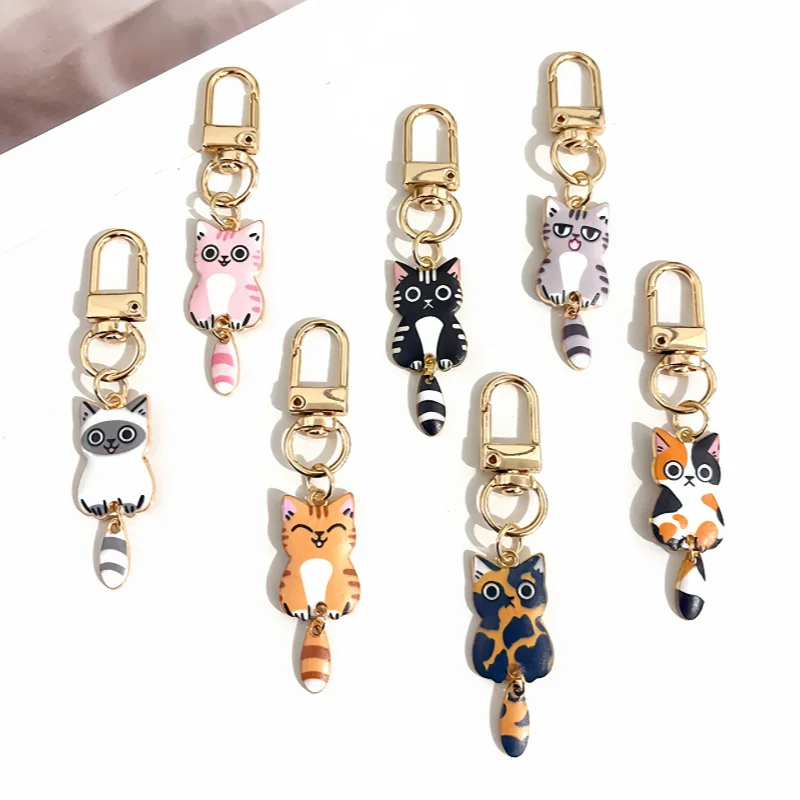 Originality Metal Cat Color Printing Keychain Personality Backpack Small Pendant Keyring Charms Animal Cute Key Chain Ring Gift
