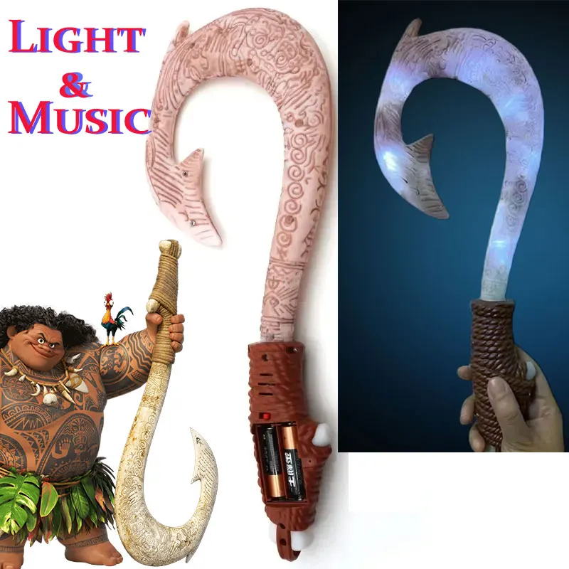 Cartoon Anime Moana Fish Hook Cosplay Accessory Maui Hook with Light Children Role Playing Props Kid Birthday Party Toy