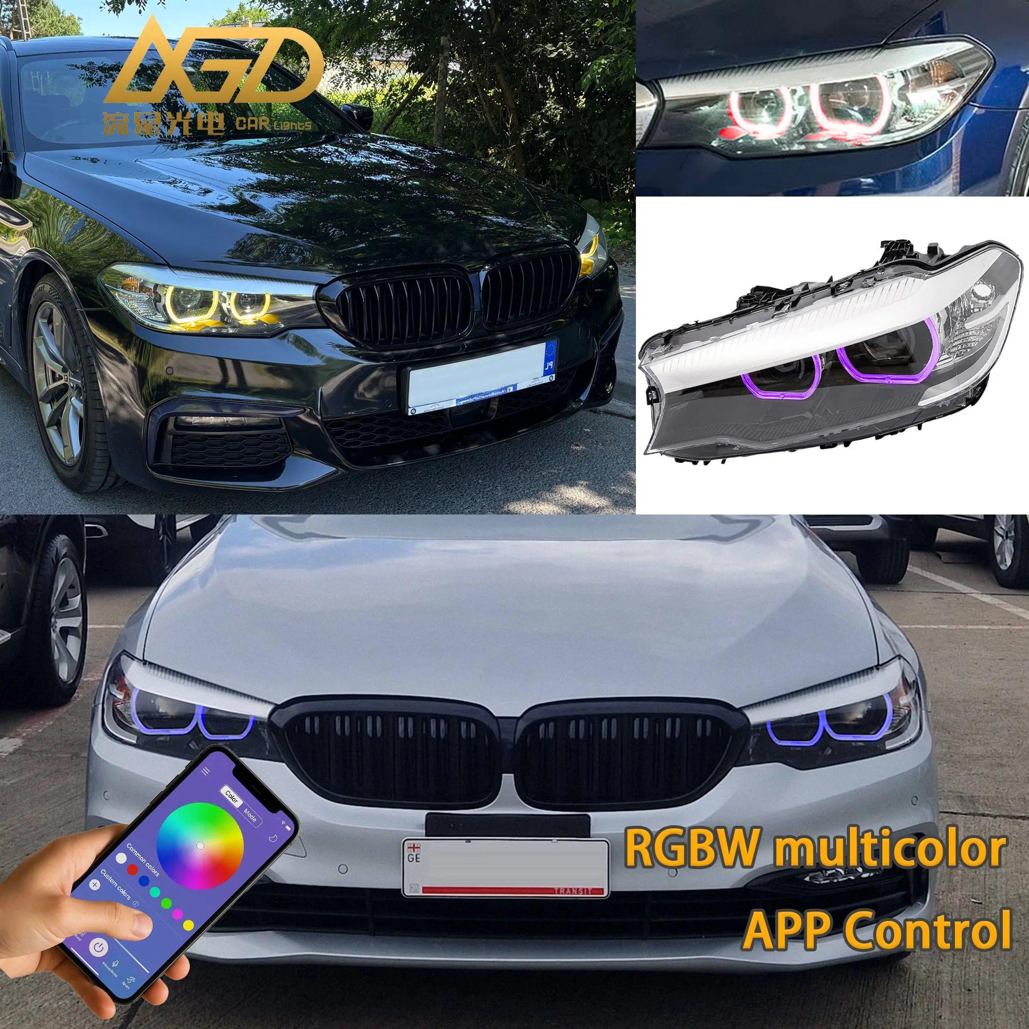 LED RGBW DRL Modules for BMW 2018-2020 5' G31 G30 F90 M5 6' G32 GT with Angel Eye Ring Fits Xenon Headlight