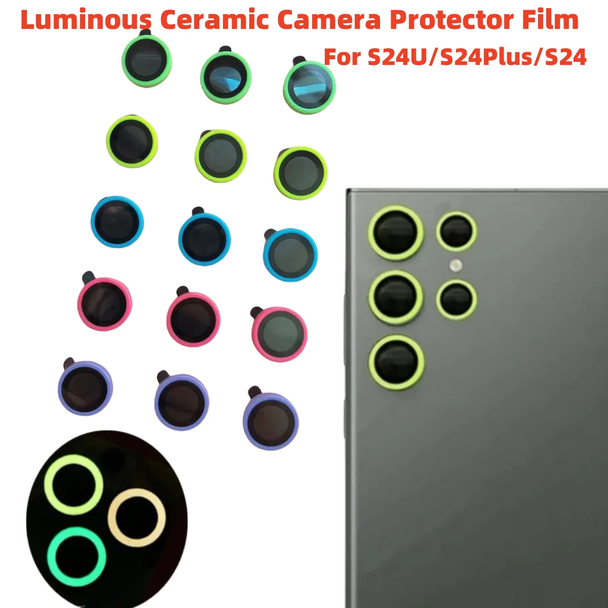 For Samsung Galaxy S25 Ultra S23 S24 Plus Camera Lens Protector Scratch-Resistant Tempered Glass With Luminous Lens Ring Cover
