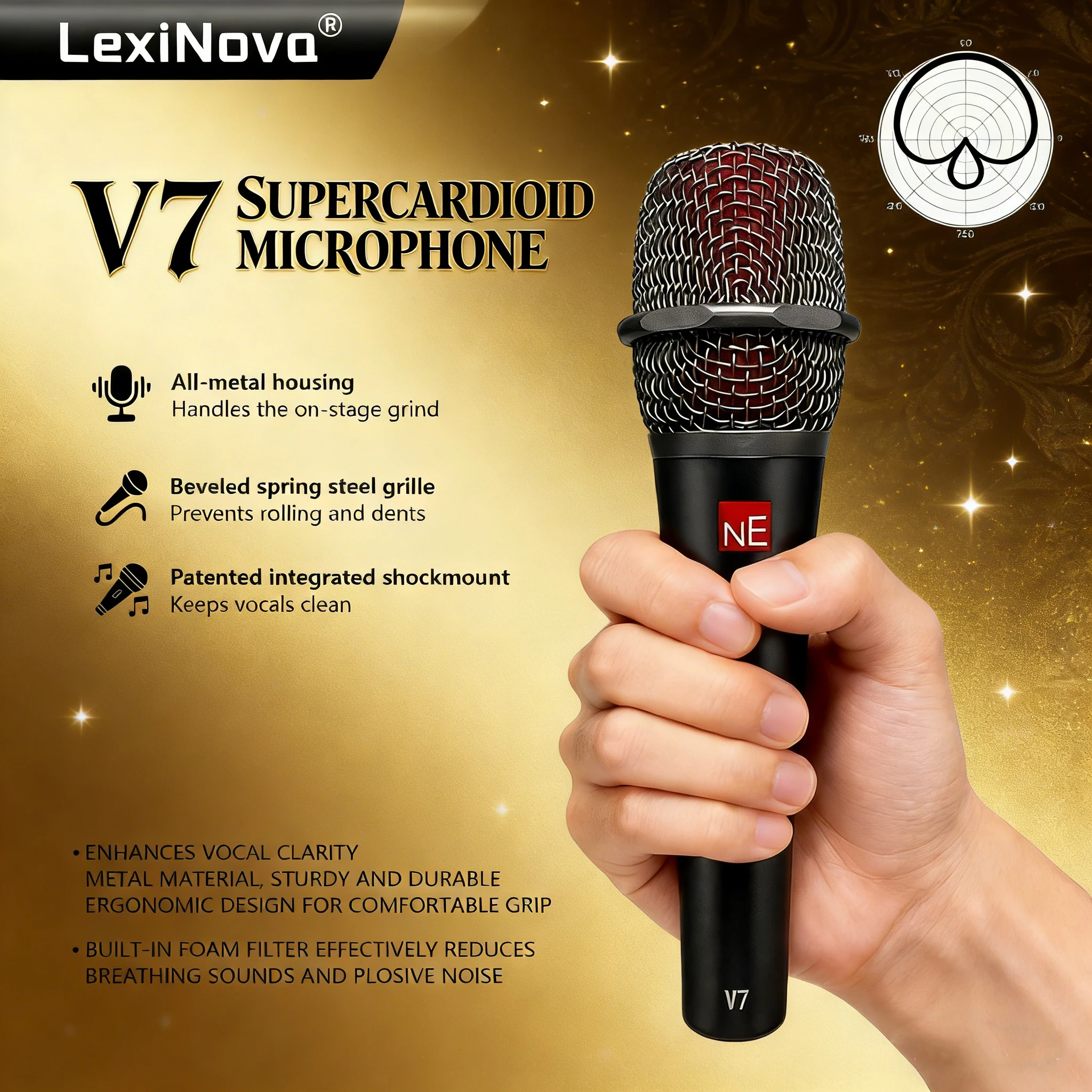 V7 Profession Handheld Dynamic Microphone Supercardioid Wired Mic for Studio Record Performance Home Guitar Sing Live Broadcast