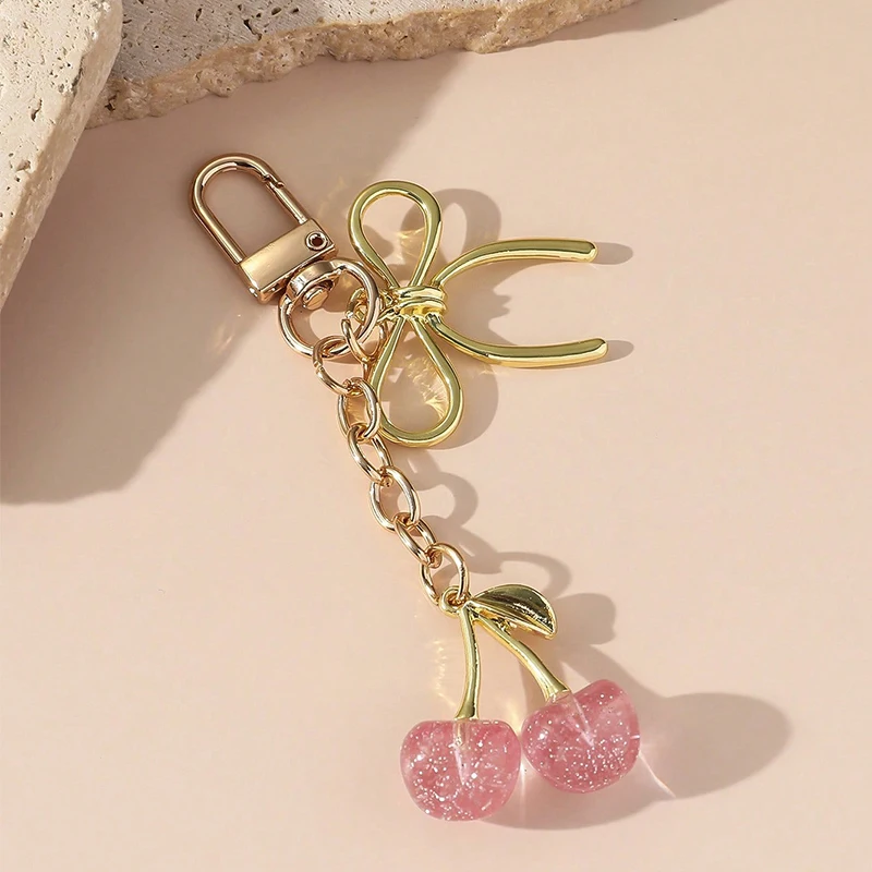 Red Cherry Pendant Keychain for Women Cute Bag Decoration Multifunctional Jewelry Car Key Accessories Trendy Charm Keyring