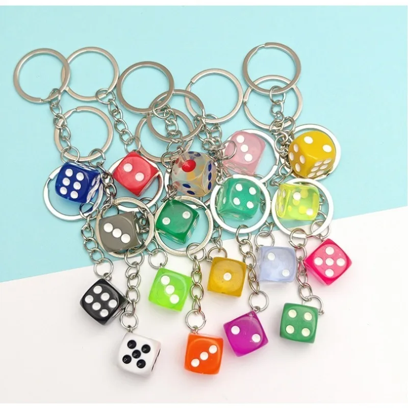 Creative Small Accessory for Car Keychain Mini Pendant Backpack Hangings Keyring Originality Acrylic Dice Key Chain Ring Gift