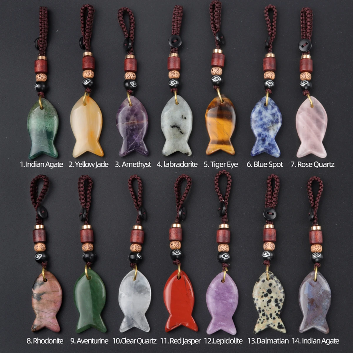 1pcs Natural Semi Precious Crystal Tiger Eye Stone Woven Small Fish Car Keychain Bag Pendant Jewelry Accessories Gift