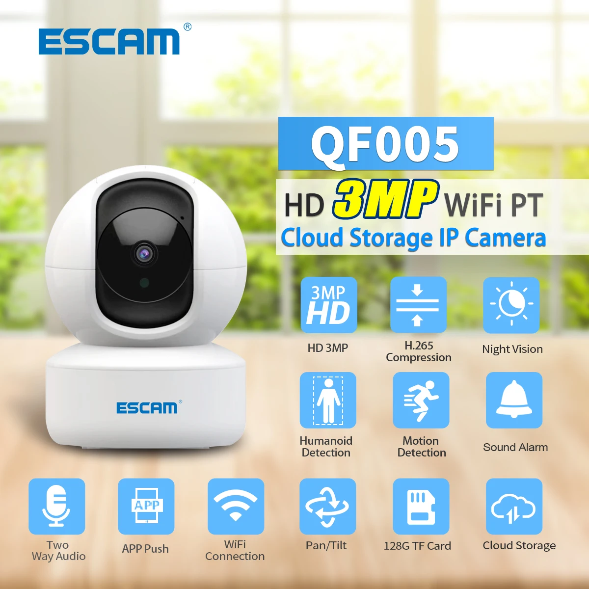 ESCAM QF005 ICSEE  APP 3MP 1296P Wireless PTZ IP Dome Camera  AI Humanoid Motion Detection Home Security CCTV Baby Monitor