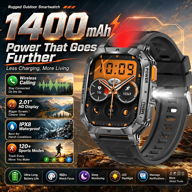 2026 NewOutdoor ExtremeSports Men's Smart Watch,1400mAh LargeCapacity Battery,2.01-inch Screen,OutdoorExplorationWearable Device