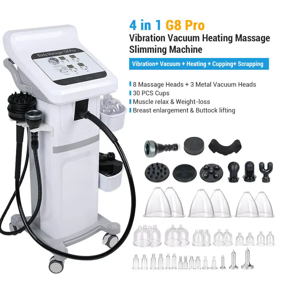 Vertical 4 In1 Vacuum Heating 8 Vibration Heads G8 Massager Cellulite Removal G8 Body Slimming Machine with 33 Cups