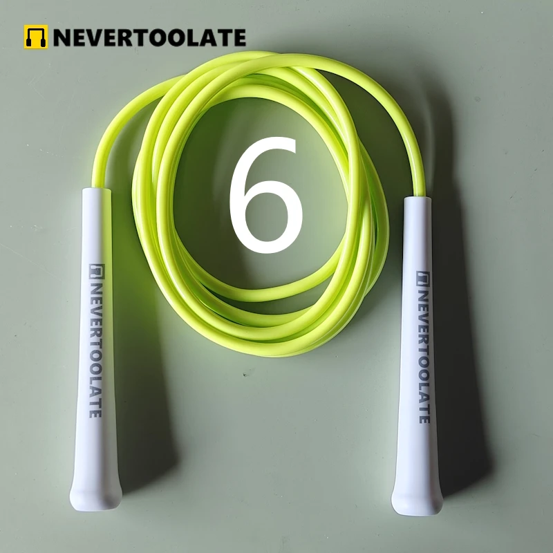 6mm thick PVC jump rope 140 gram 80A with core thread vinyl cord rope 15.5cm long handle NEVERTOOLATE  hitt exercise fitness