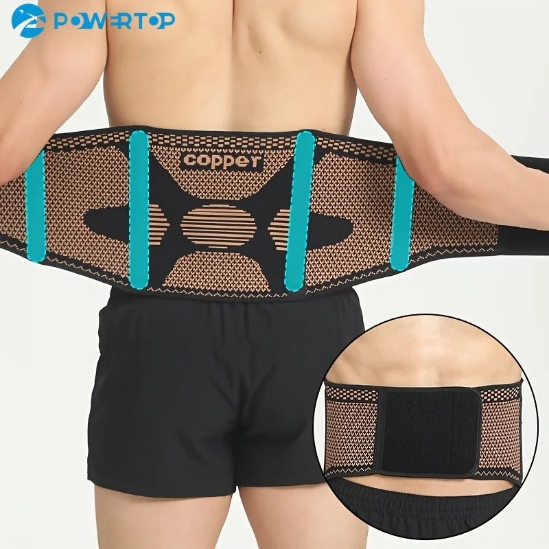 Copper Lumbar Support Back Brace,Ergonomic Adjustable Belt with 4 Support Bars,High Elasticity for Running,Weightlifting,Fitness