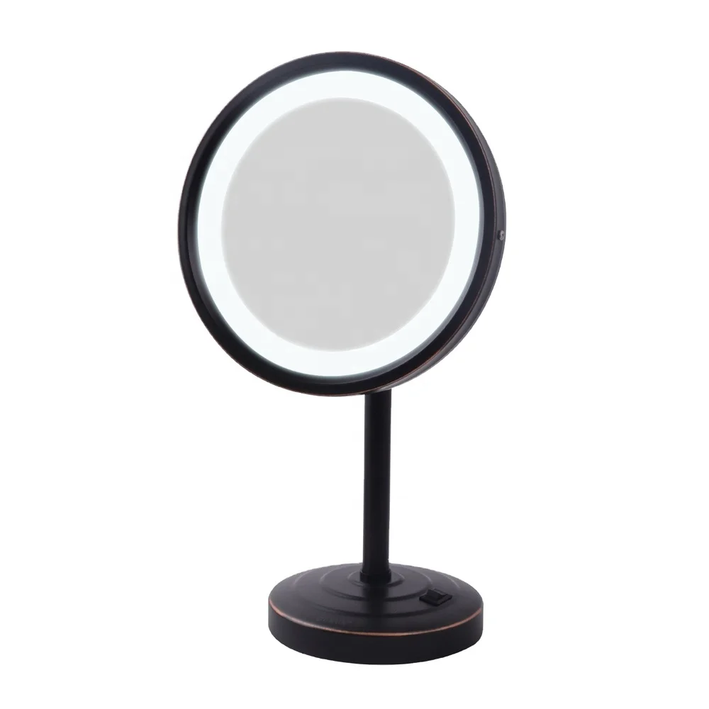 Round Oil Rubbed Bronze Table Cosmetic Mirror Automatic LED Makeup Mirror
