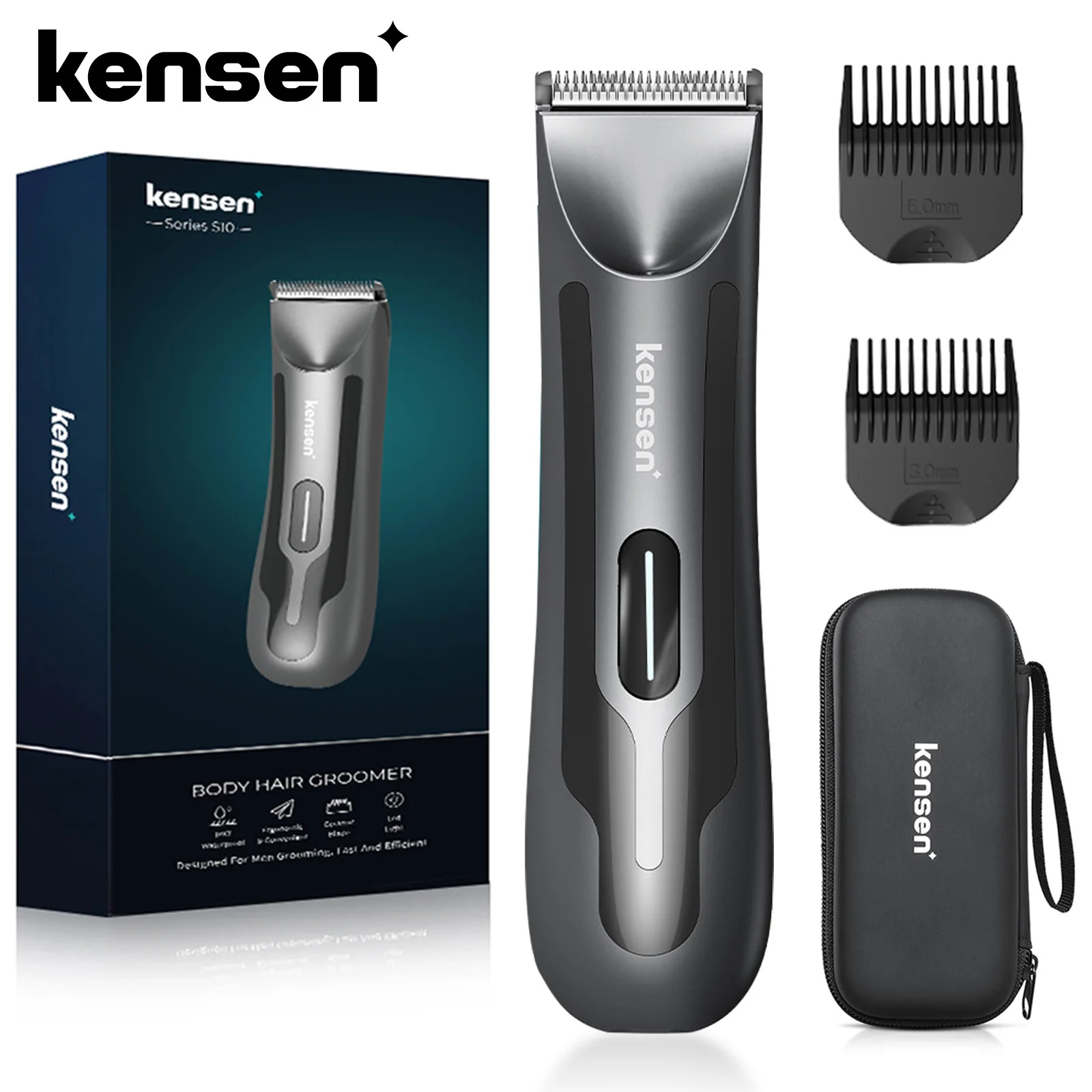 Kensen S10 Electric Body Hair Trimmer for Men Body Groomer Bikini Waterproof Hair Shaver Replaceable Ceramic Blade Head Clipper