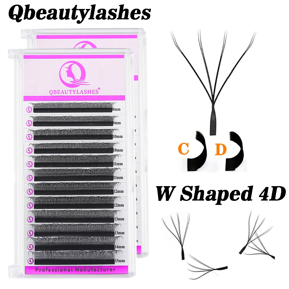 Qbeautylashes  4D 8D W Shaped Lashes Premade Fans Volume Eyelash Extensions Automatic Flowering  Bloom 12 Rows W Lashes Makeup
