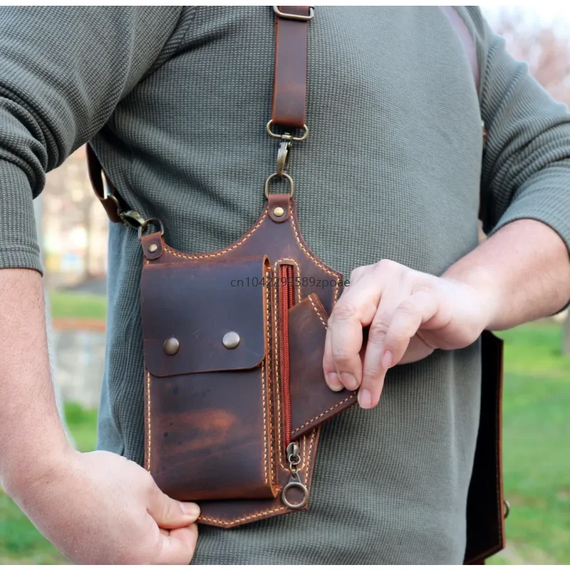 Gothic Leather Underarm Chest Pouch Steampunk Adjustable Strap Double Shoulder Bag Outdoor Travel Phone Wallet Pocket For Men